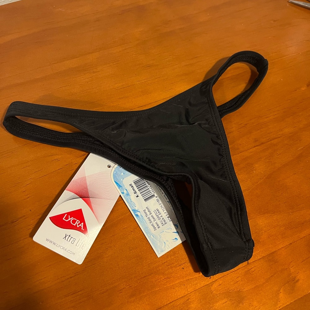 Sporti solid thong black bikini bottom XS new with tags!!